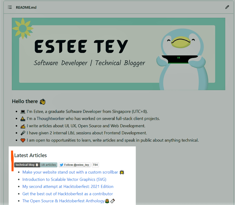 GitHub Profile with generated article badge counter