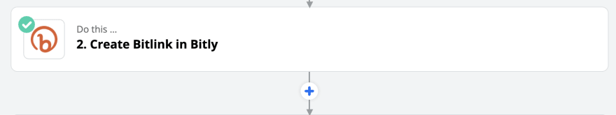 The add item button in Zapier, a small blue circle with a plus sign