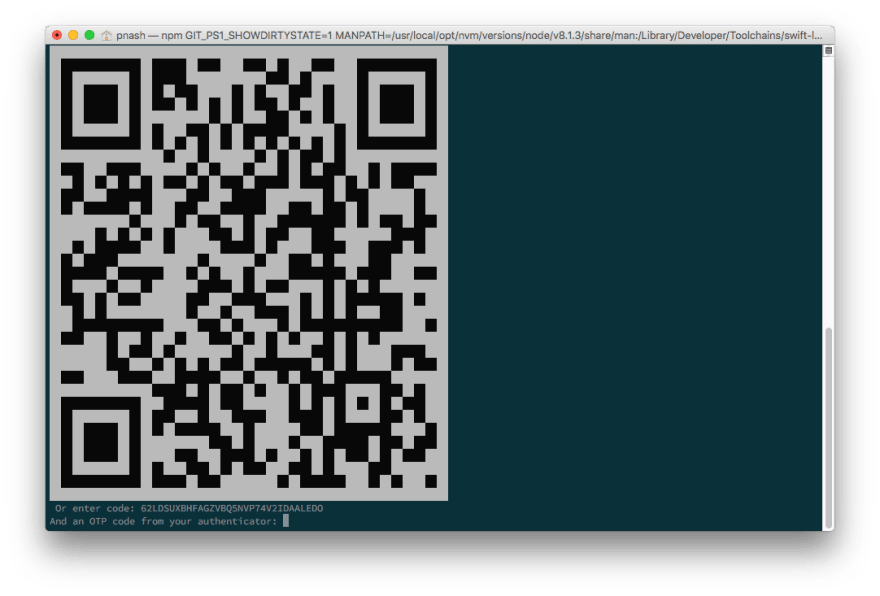 A QR code being displayed on the command line.
