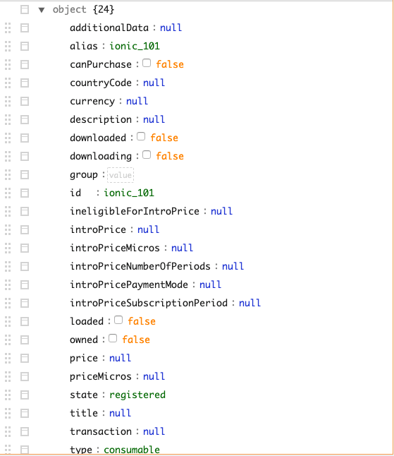 Product details received after register