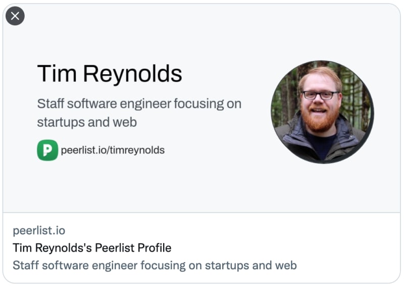 Peerlist's social preview when you share your profile.