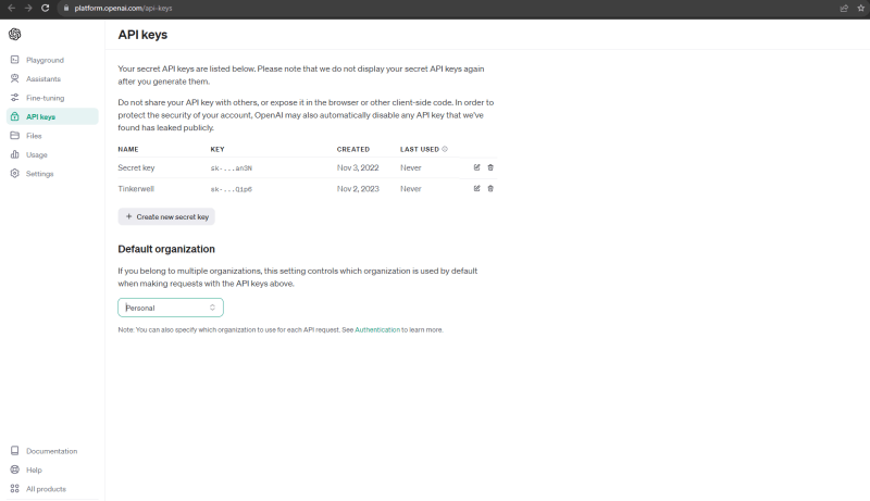 api keys