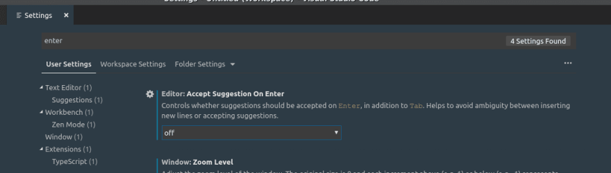 The solution to the enter problem with VScode