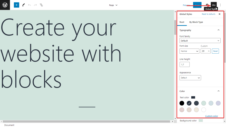 Global Styles has been integrated into the Site Editor of FSE