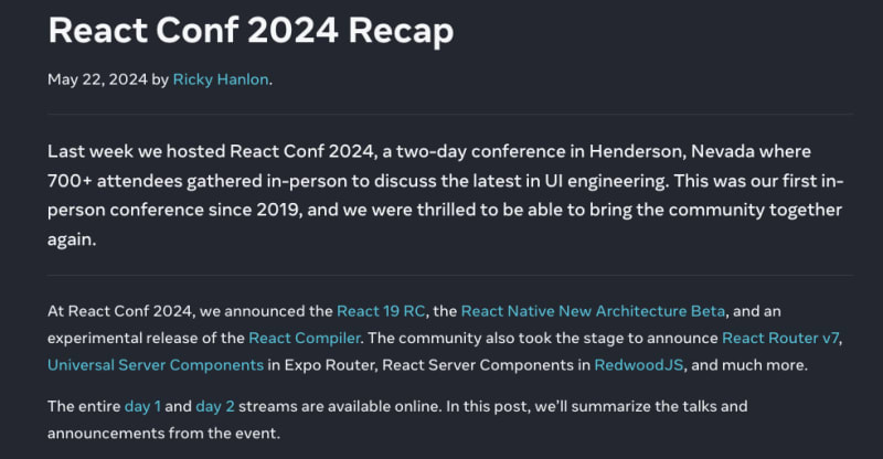 React Conf 2024 Recap