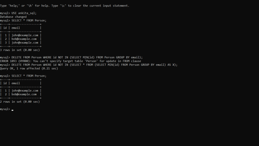 ERROR 1093 You can t specify target table table name for update