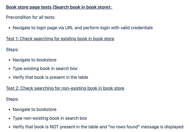 Book store page tests (Search book in book store)