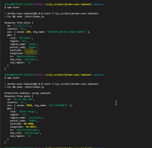 Axios with and without Luminati