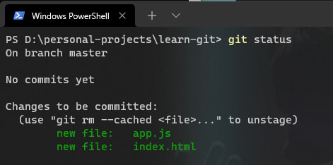git status with added files
