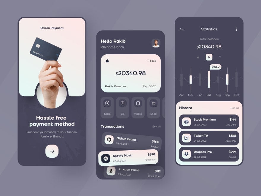 by [Rakib Kowshar](https://dribbble.com/shots/19017329-Finance-App)