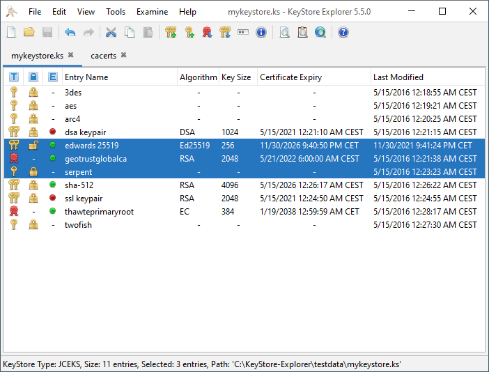 add multiple certs to keystore explorer