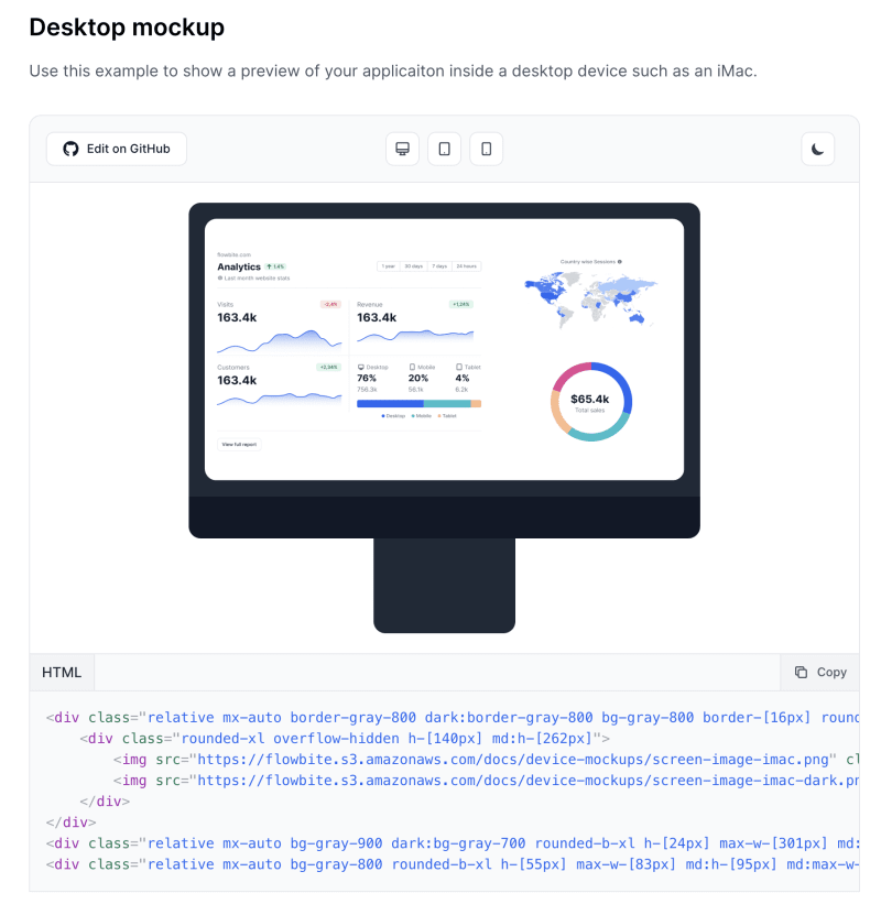 Desktop mockup with Tailwind CSS