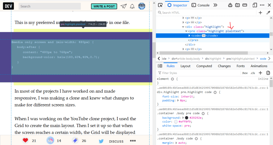 CSS code rendered as plaintext