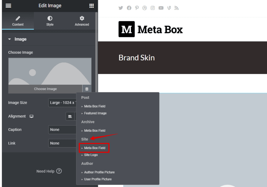 Choose the Meta Box Field in the Site section.