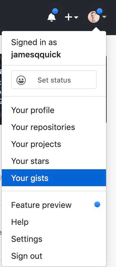 Your Gists Menu in Github