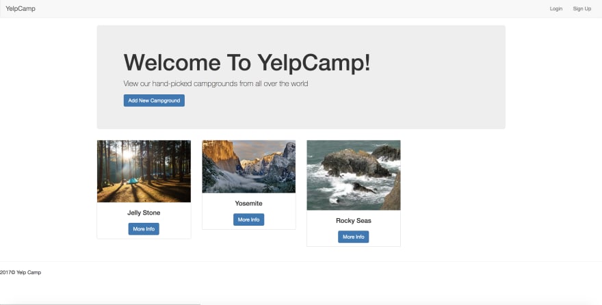 selection of various campgrounds with tent photos from Yelp Camp app