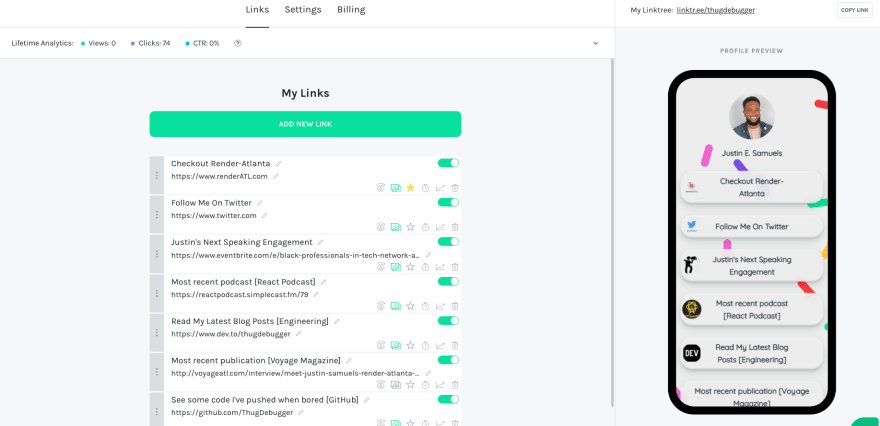 Link Tree's Admin Interface