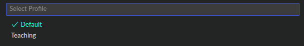 Switching profile in VS Code through the 'Profiles: Switch Profile' command. The dropdown shows the profiles to choose from. In my case, it is: default and teaching.