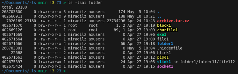 Original ls output