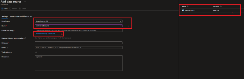 Adding Cosmos Data Source