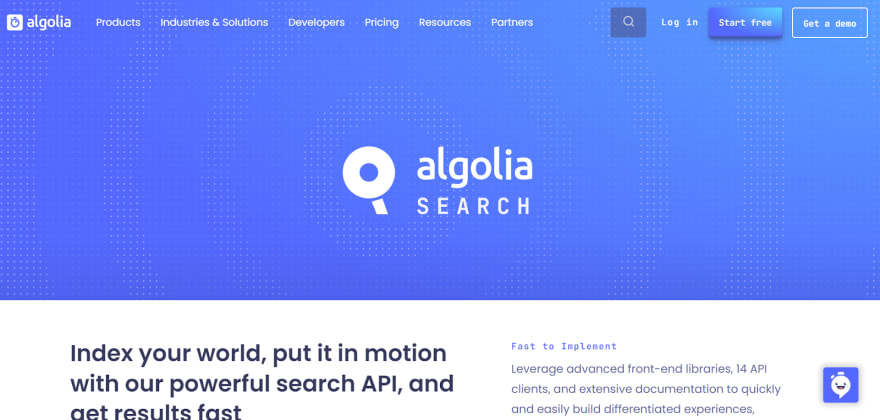 Algolia Website Homepage