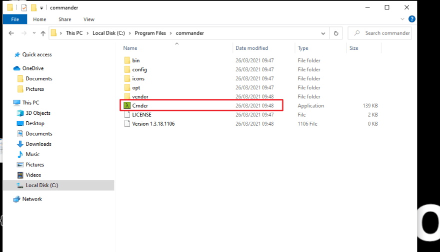 cmder icon in commander directory