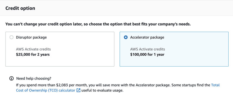Screenshot from the AWS Activate page