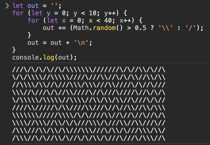 Maze generated with slash and backslash