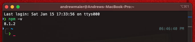 npm -v output