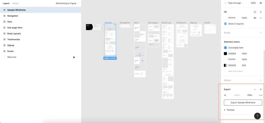 Showing how to export in figma