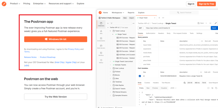 Postman download page