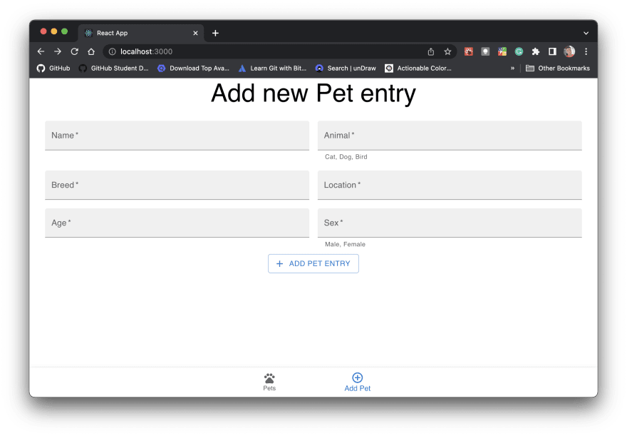 add new pet entry page