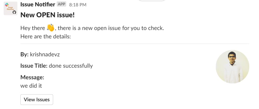 an example of the issue notifier post