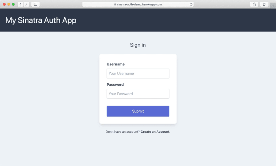 A Simple Sinatra Auth Dev