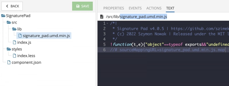 Signature pad component code loaded into UI Builder