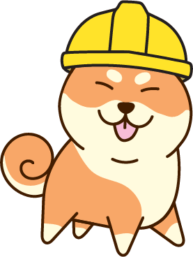 A shiba inu wearing a hard hat and sticking its tongue out