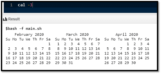 cal -3 command