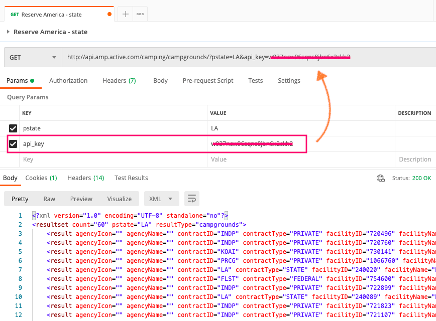 api key auth method, screenshot of postman