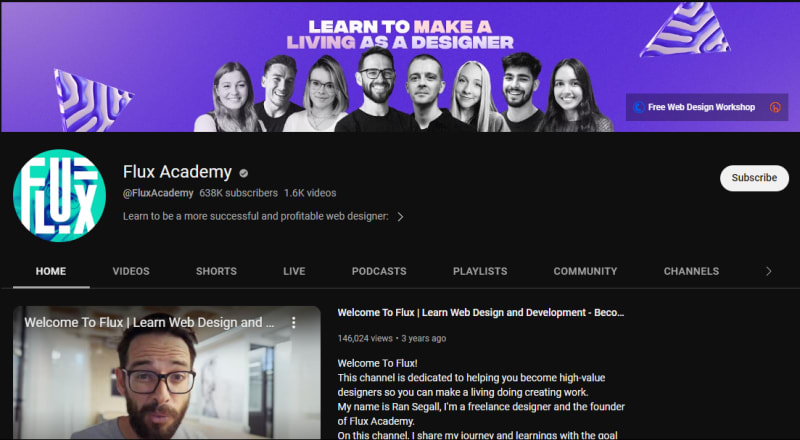 Flux is a YouTube channel run by Ran Segall, a web designer, entrepreneur, and founder of Flux Academy.