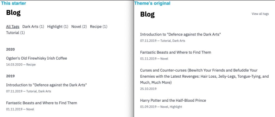 Comparison between original theme and this starter site