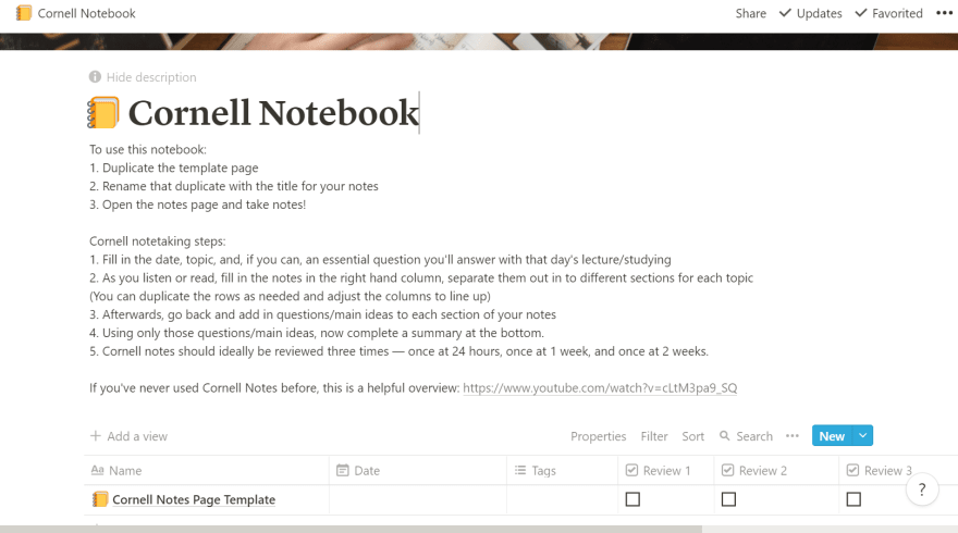 Cornell Notes Notebook screenshot