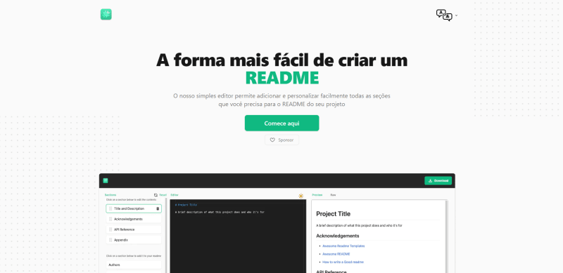 Imagem da pagina incial do Readme.so