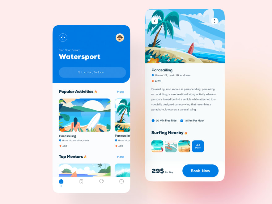 by [Imran Molla](https://dribbble.com/shots/18088373-Surfing-App)