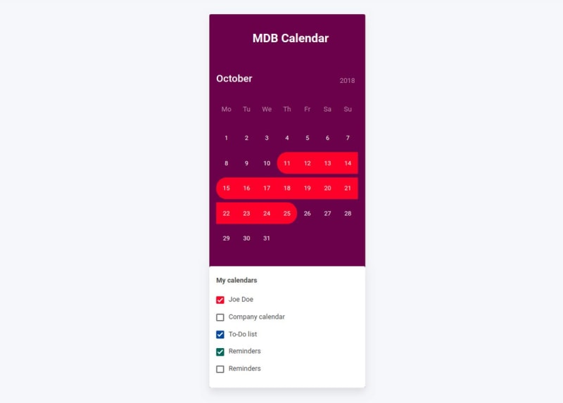 Calendar card