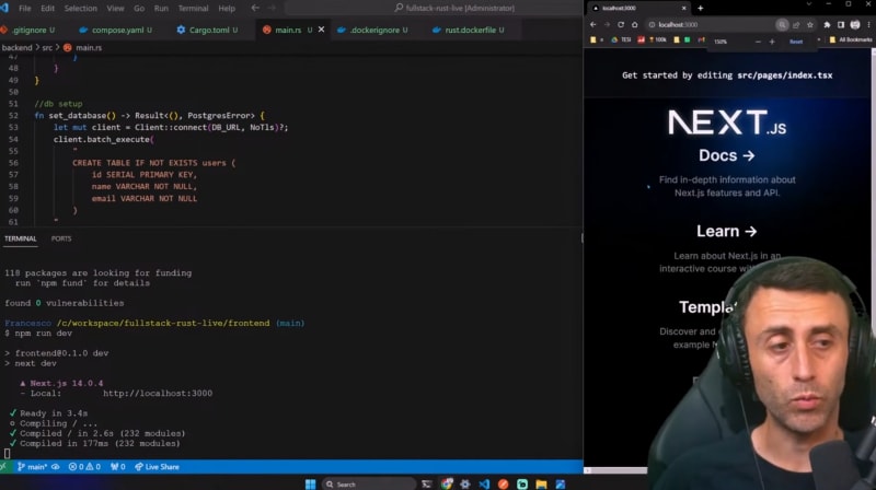 Build a FULL STACK Web app with Rust API, Next.js 14, Serde, Postgres, Docker, docker Compose