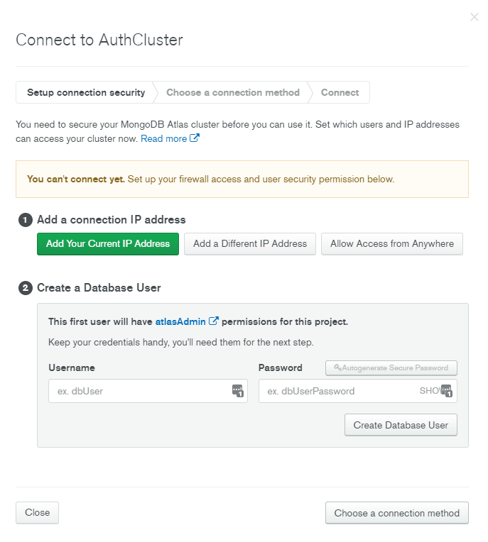 Connection page mongodb cloud