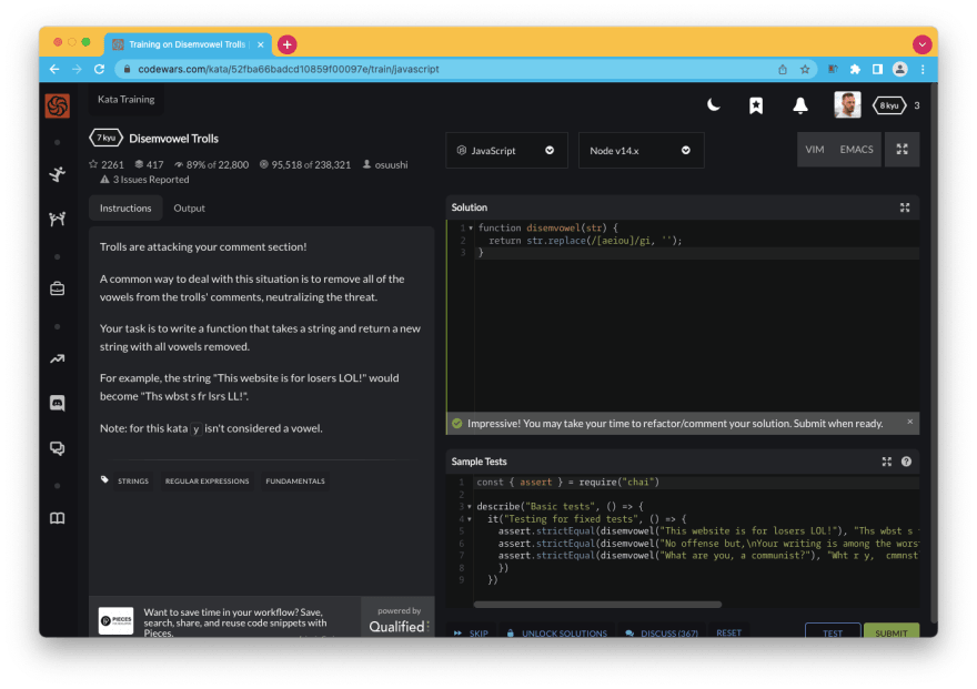 Juego JavaScript Codewars