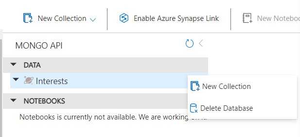 Azure Cosmos DB create collection