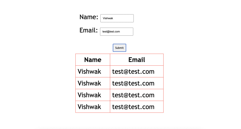 Create a form and fill form details in below table in Javascript - DEV ...