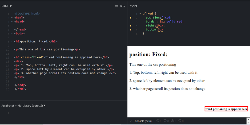CSS Fixed property Demonstration